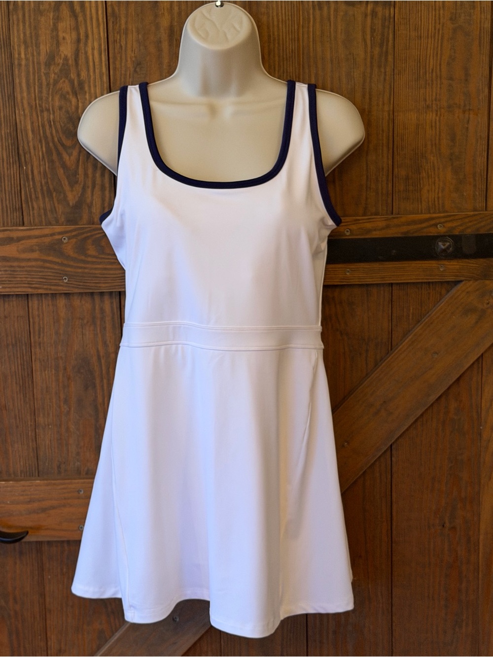 Fabletics White Mini Dress with Navy Trim